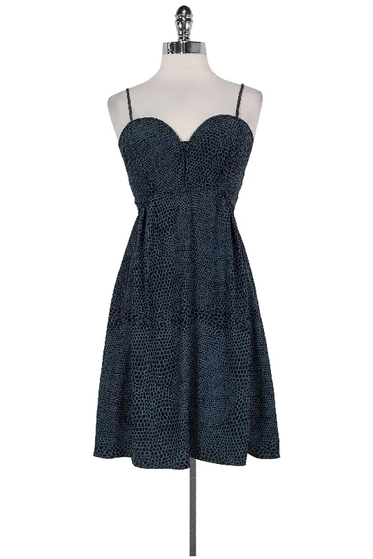 Parker - Teal & Black Silk Dress Sz M Polka dot unclassified dresses
