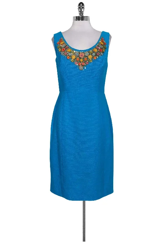 Milly - Bright Blue Beaded Neckline Dress Sz 6 Cotton unclassified dresses