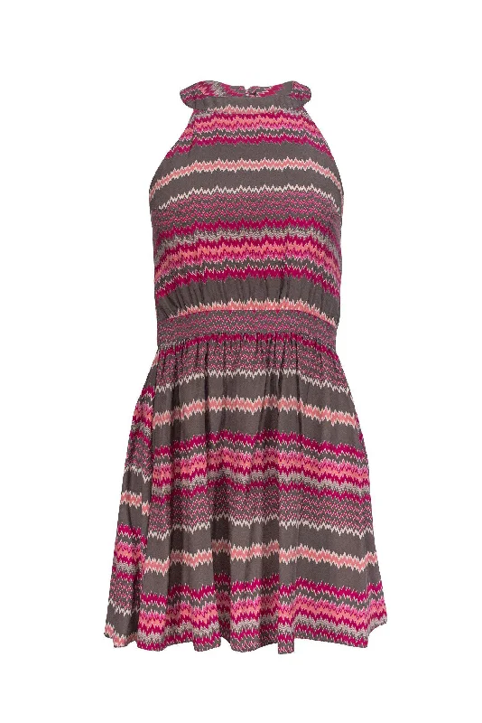 Parker - Taupe Dress w/ Chevron & Strappy Back Sz XS Monochrome unclassified dresses