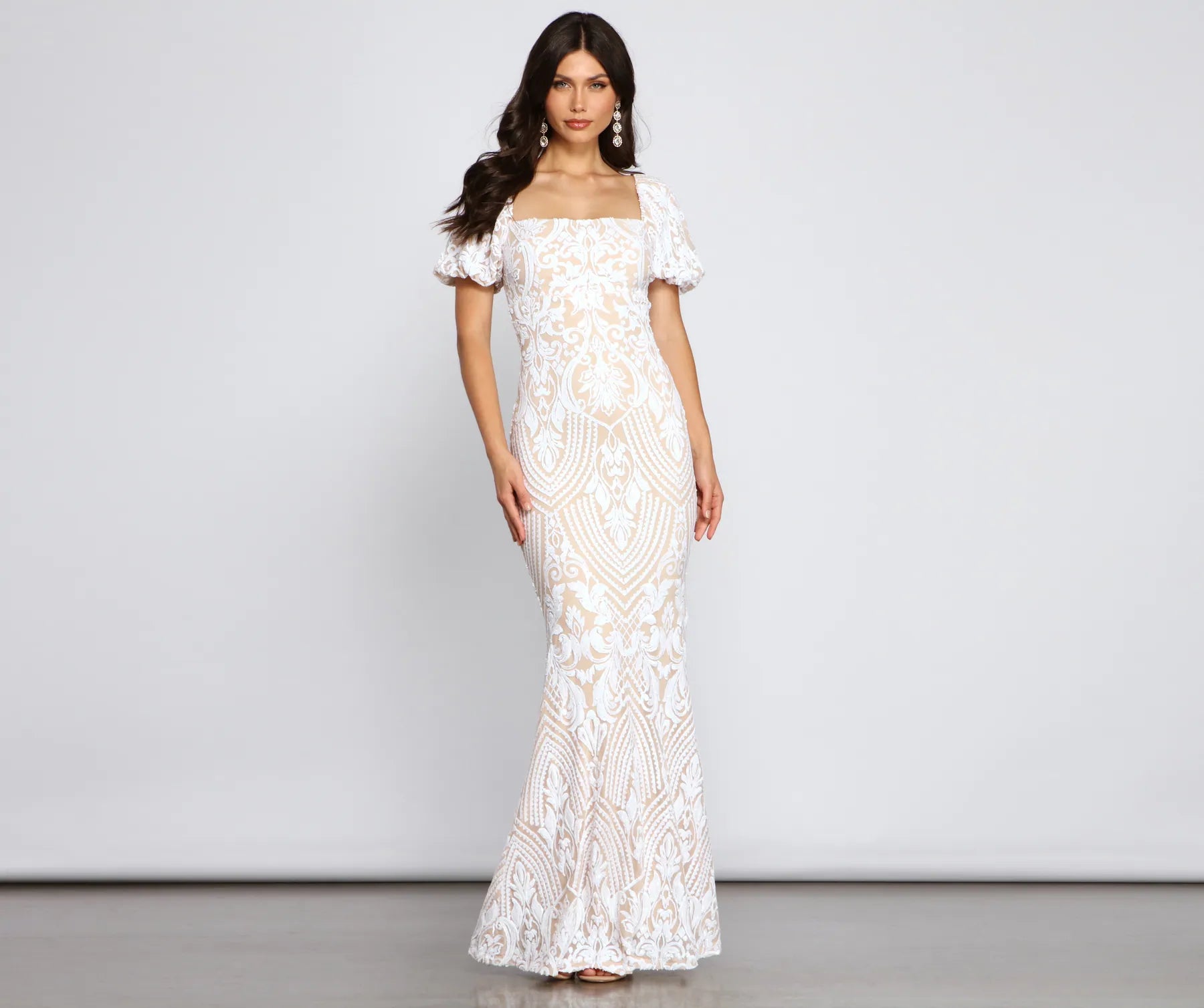 Quinn Sequin Scroll Puff Sleeve Dress Comfortable unclassified dresses