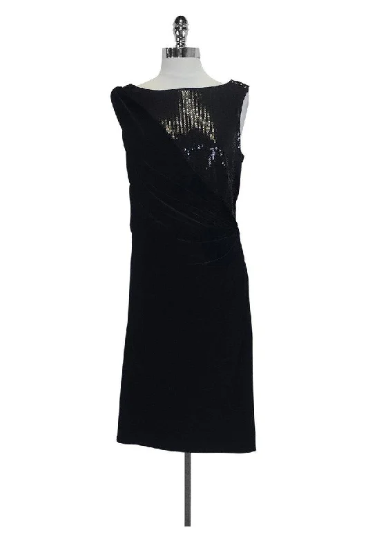 Tadashi Shoji - Black Velvet Sequin Dress Sz M Long unclassified dresses