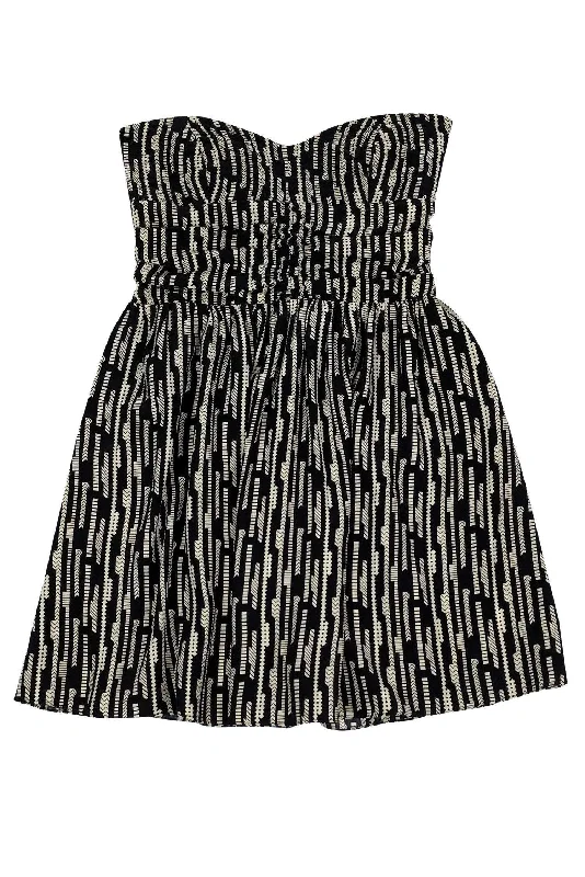 Parker - Black & White Strapless Dress Sz L Floral unclassified dresses