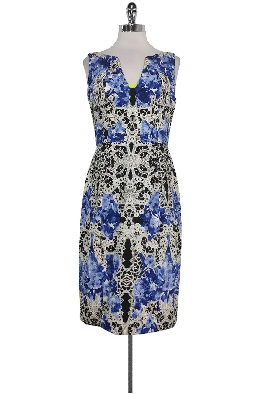 Elie Tahari - Blue & White Lace Print Dress Sz 8 Pastel unclassified dresses