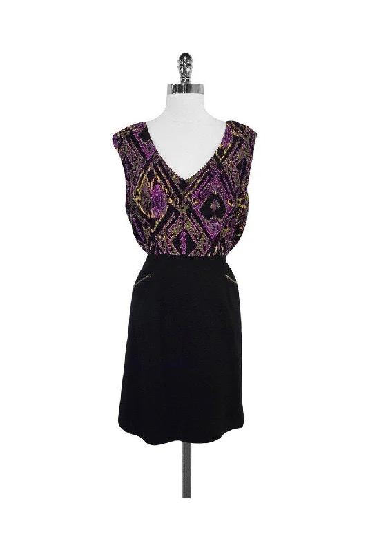 Shoshanna - Black & Multicolor Silk Sleeveless Dress Sz 8 Cotton unclassified dresses
