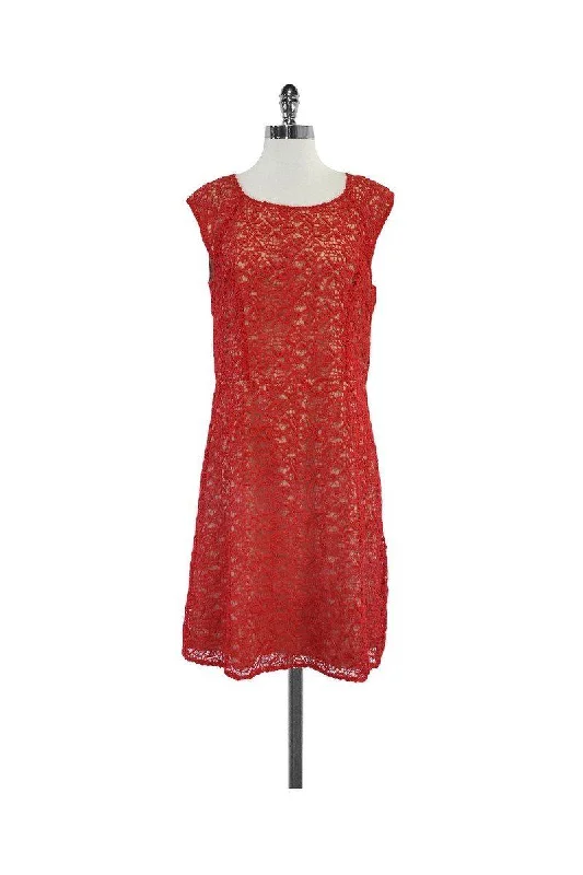 Alice Temperley - Red & Nude Eyelet Cap Sleeve Dress Sz 10 Striped unclassified dresses Alice Temperley - Red & Nude Eyelet Cap Sleeve Dress Sz 10 Striped unclassified dresses