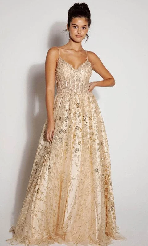 Eureka Fashion 9908 - V-Neck Sheer Corset Prom Gown Minimalist unclassified dresses