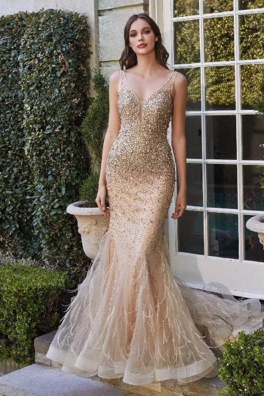 Ladivine B718 - Feather Accent Mermaid Prom Gown Breathable unclassified dresses