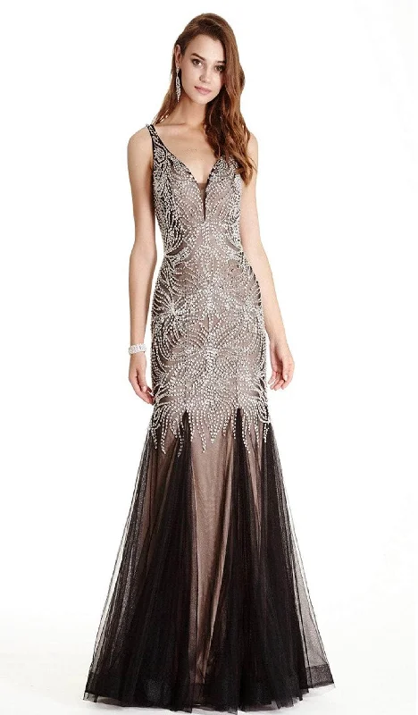 Aspeed Design - Plunging Neck Embellished Prom Dress Neutral tone unclassified dresses