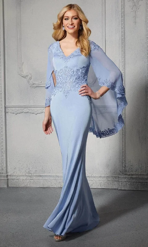 MGNY By Mori Lee - 72401 V-Neck Chiffon Evening Dress Monochrome unclassified dresses