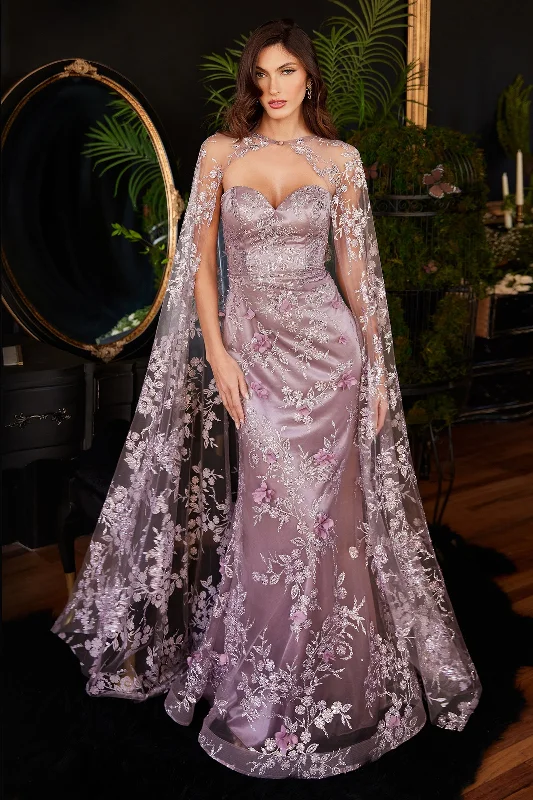 Cinderella Divine: Enchanting Mermaid Gown with Cascading Foliage and Cape Metallic unclassified dresses Cinderella Divine: Enchanting Mermaid Gown with Cascading Foliage and Cape Metallic unclassified dresses