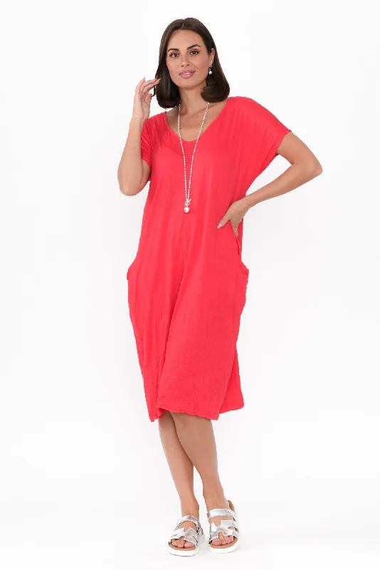 Travel Berry Crinkle Cotton Dress Halter unclassified dresses