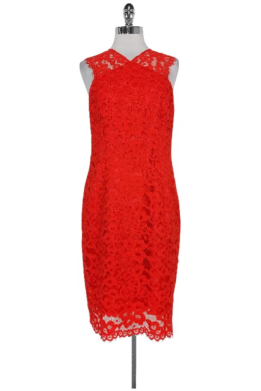 Shoshanna - Red Orange Lace Sheath Dress Sz 6 Knitted unclassified dresses