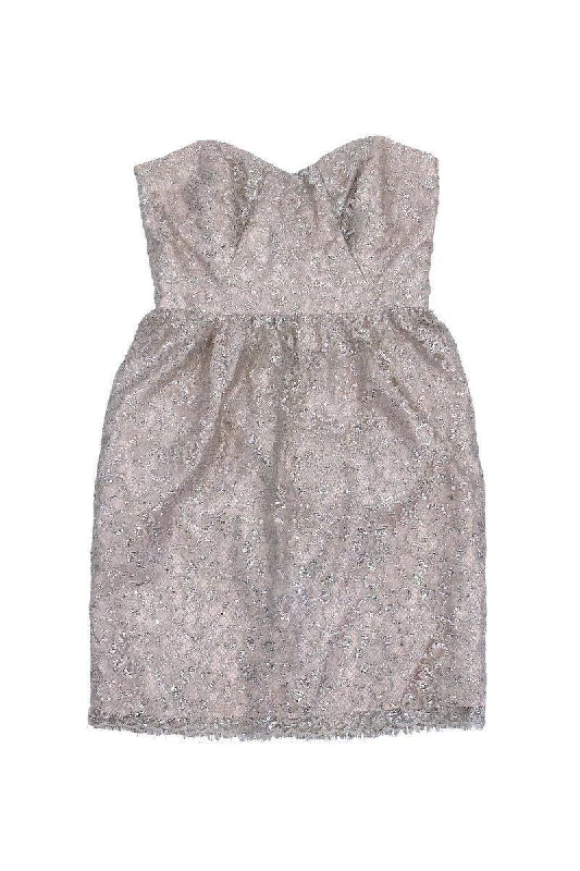 Shoshanna - Blush & Silver Lace Strapless Dress Sz 4 Summer unclassified dresses
