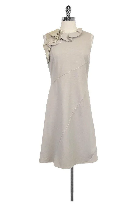 Elie Tahari - Wool Tan Ruffle Dress Sz 6 Fall unclassified dresses