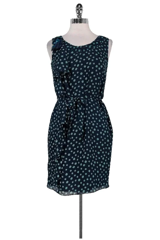 Vera Wang Lavender Label - Navy & Teal Dotted Dress Sz 2 Printed unclassified dresses
