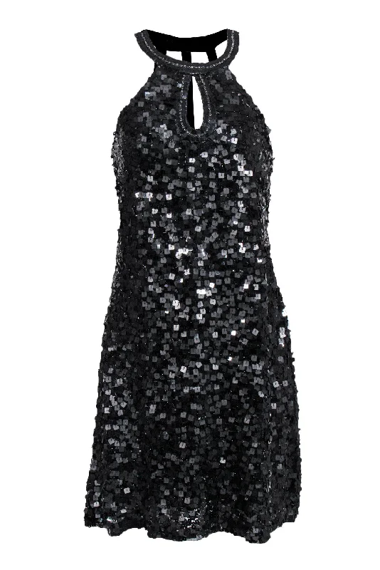 Sue Wong - Black Sequin & Silk Dress w/ Cage Back Sz 8 Vintage unclassified dresses