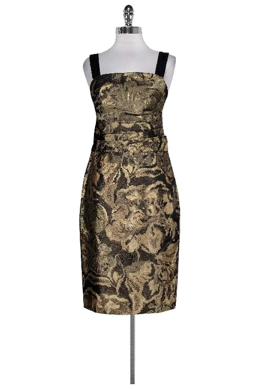 Kay Unger - Gold, Black & Olive Metallic Dress Sz 4 Embroidered unclassified dresses
