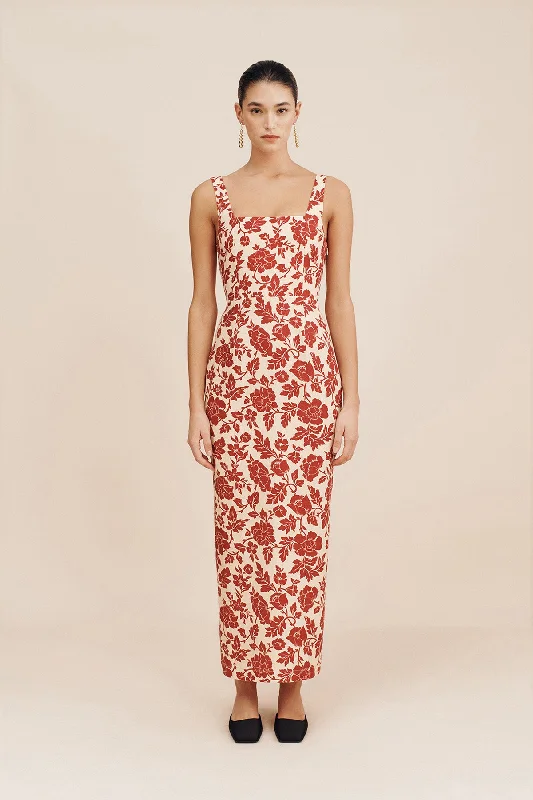 SKYLA COLUMN DRESS - SCARLET BLOOM High-end unclassified dresses