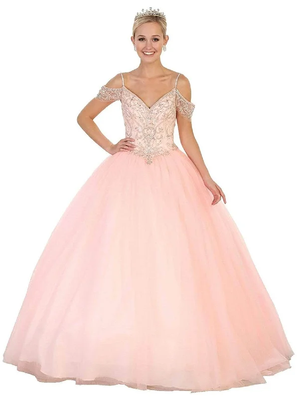 May Queen - LK96 V-Neck Cold Shoulder Quinceanera Ballgown Color block unclassified dresses