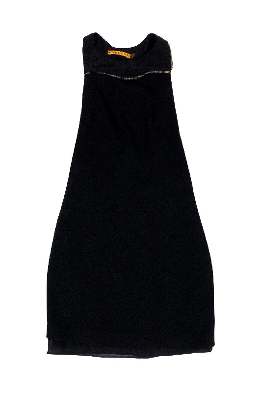 Alice & Olivia - Black Gold Zipper Detail Dress Sz 0 Bold pattern unclassified dresses