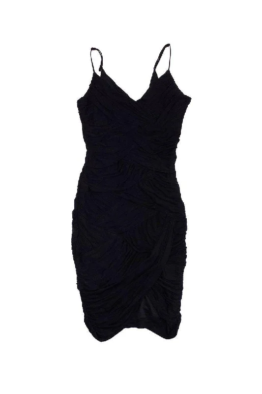Halston - Black Pleated Layered Spaghetti Strap Dress Sz XS Velvet unclassified dresses