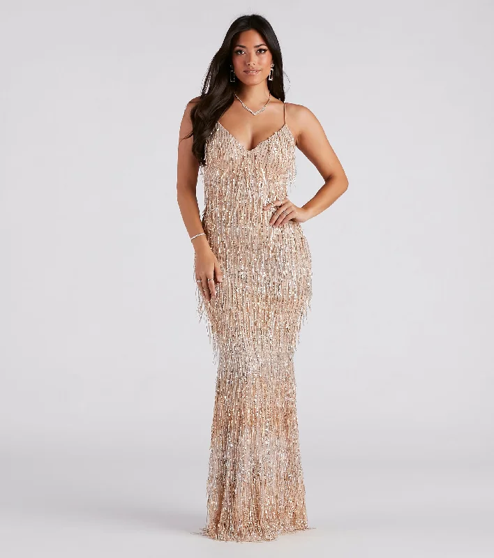 Rebekah Formal Sequin Fringe Mermaid Dress Soft fabric unclassified dresses