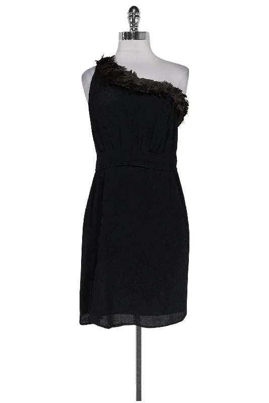 Black Halo - Black Feather Trim Dress Sz 4 Dark color unclassified dresses