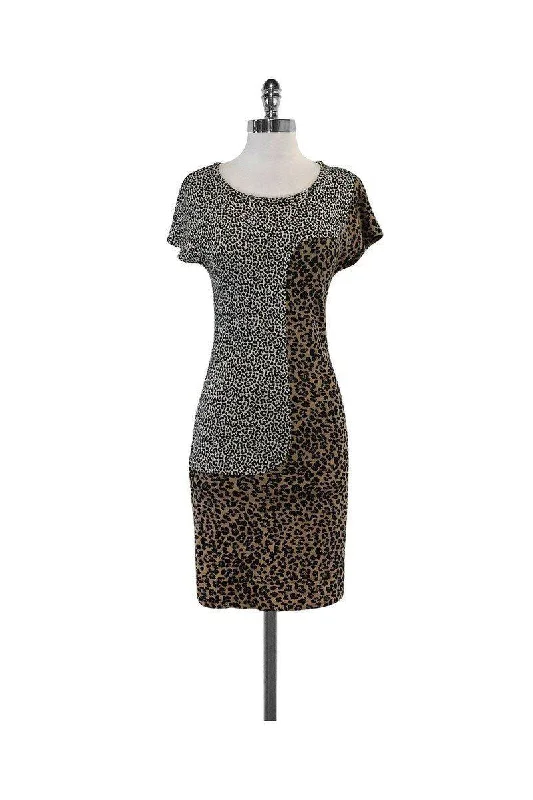 Sea NY - Tan Black & White Leopard Print Dress Sz 0 Y2K unclassified dresses