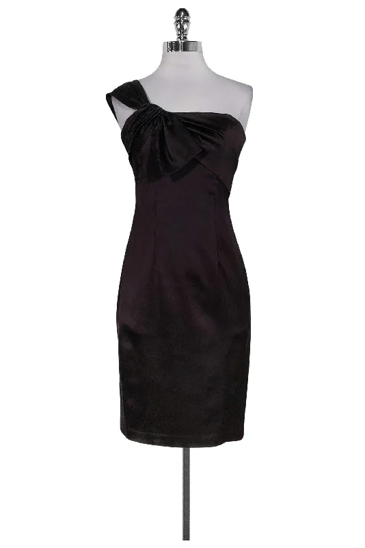 David Meister - Brown Satin Bow Dress Sz 2 Mesh unclassified dresses