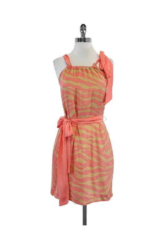 Britt Ryan - Coral & Tan Tie Waist Silk Dress Sz 6 Beach unclassified dresses